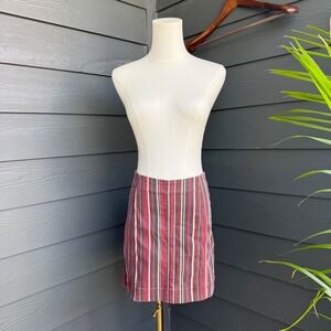 Altar'd State Striped Mini Skirt‎ Small Cotton Blend Burgundy Boho Preppy